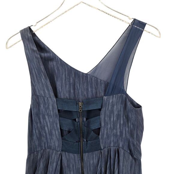 Alice + Olivia Silk Mini Dress Womens 6 Blue Asymmetric Draped Sleeveless Tulip - Picture 4 of 8